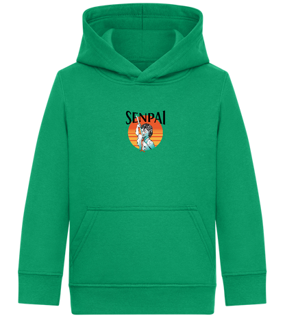 Senpai Sunset Design - Comfort Kids Hoodie_MEADOW GREEN_front