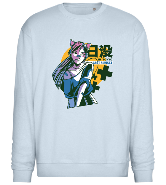 Last Sunset in Tokyo Design - Comfort Essential Unisex Sweater_CREAMY BLUE_front