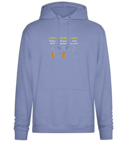 Optimist Pessimist Realist Design - Premium Essential Unisex Hoodie_BLUE_front