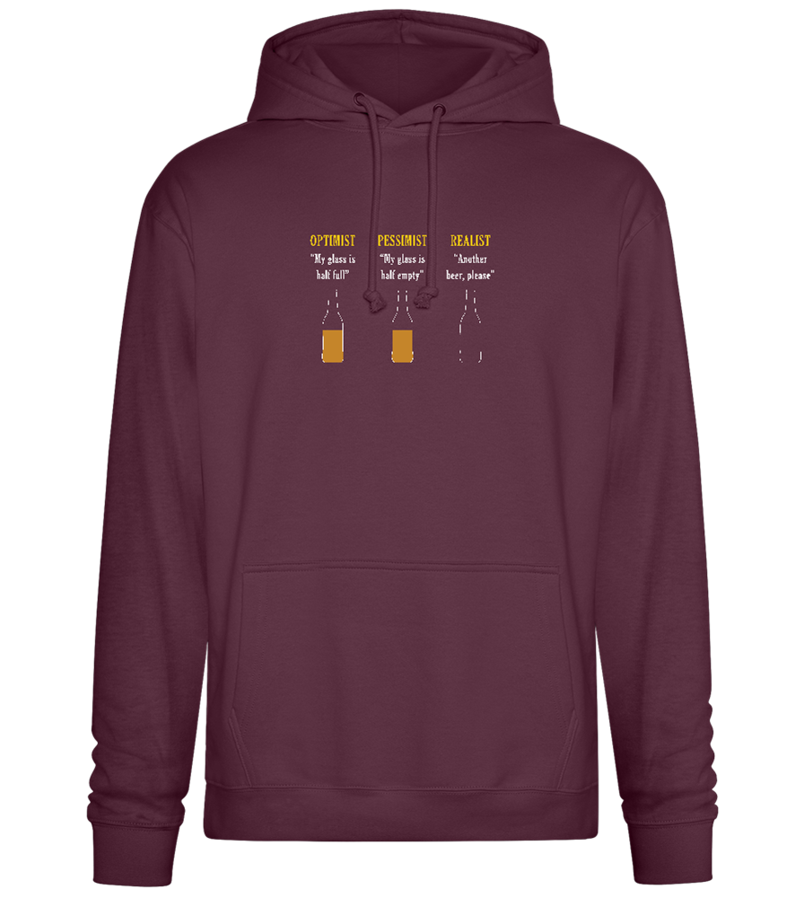 Optimist Pessimist Realist Design - Premium Essential Unisex Hoodie_BORDEAUX_front