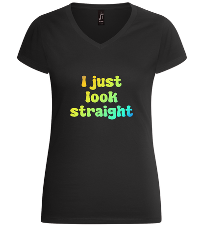 I Just Look Straight Design - Basic women's v-neck t-shirt_DEEP BLACK_front