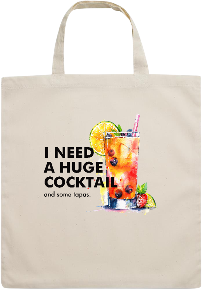 A Huge Cocktail Design - Essential short handle cotton tote bag_BEIGE_front