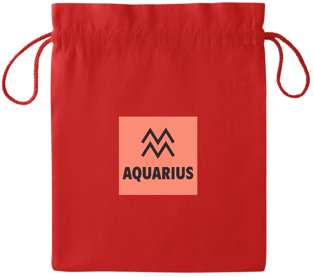 Zodiac Aquarius Design - Essential medium colored cotton drawstring bag_RED_front