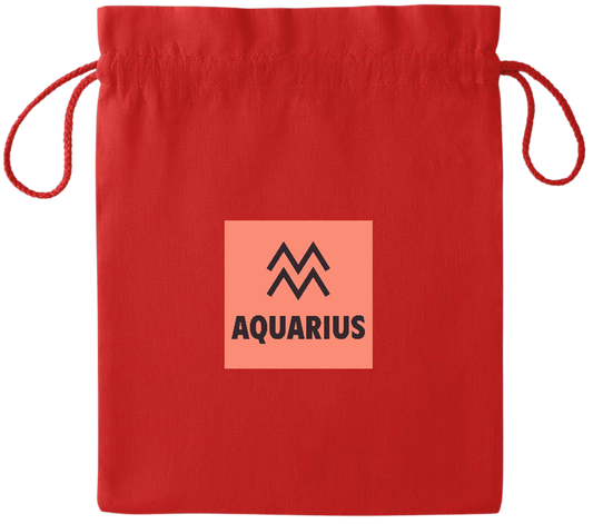 Zodiac Aquarius Design - Essential medium colored cotton drawstring bag_RED_front