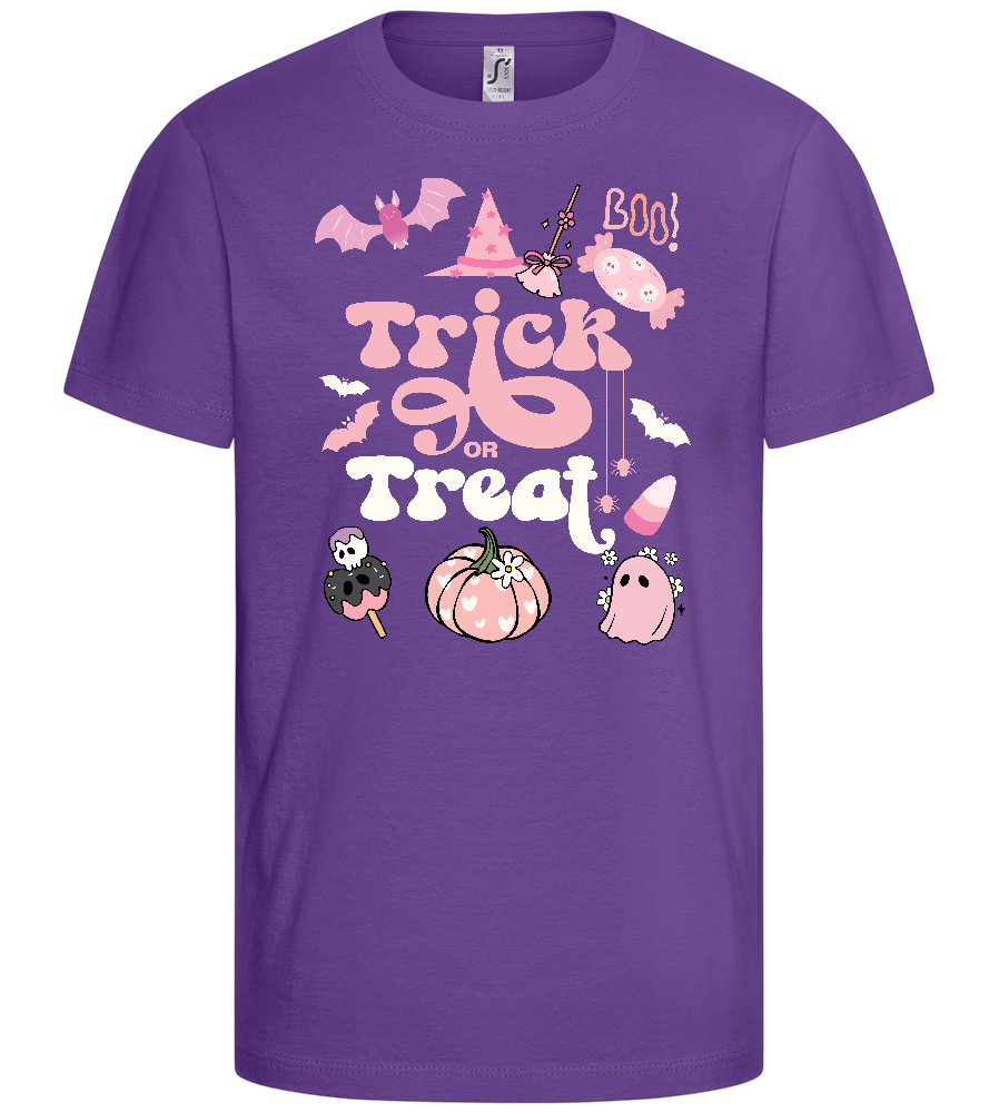 Pink Trick or Treat Design - Basic kids t-shirt_DARK PURPLE_front