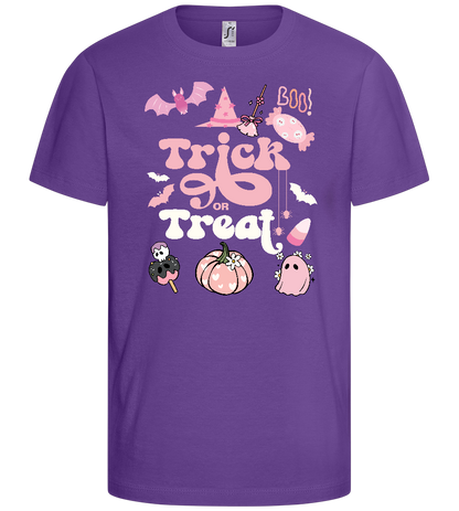 Pink Trick or Treat Design - Basic kids t-shirt_DARK PURPLE_front