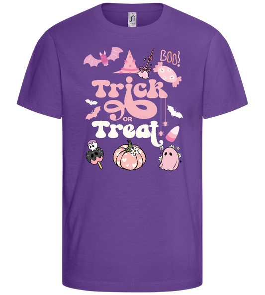 Pink Trick or Treat Design - Basic kids t-shirt_DARK PURPLE_front