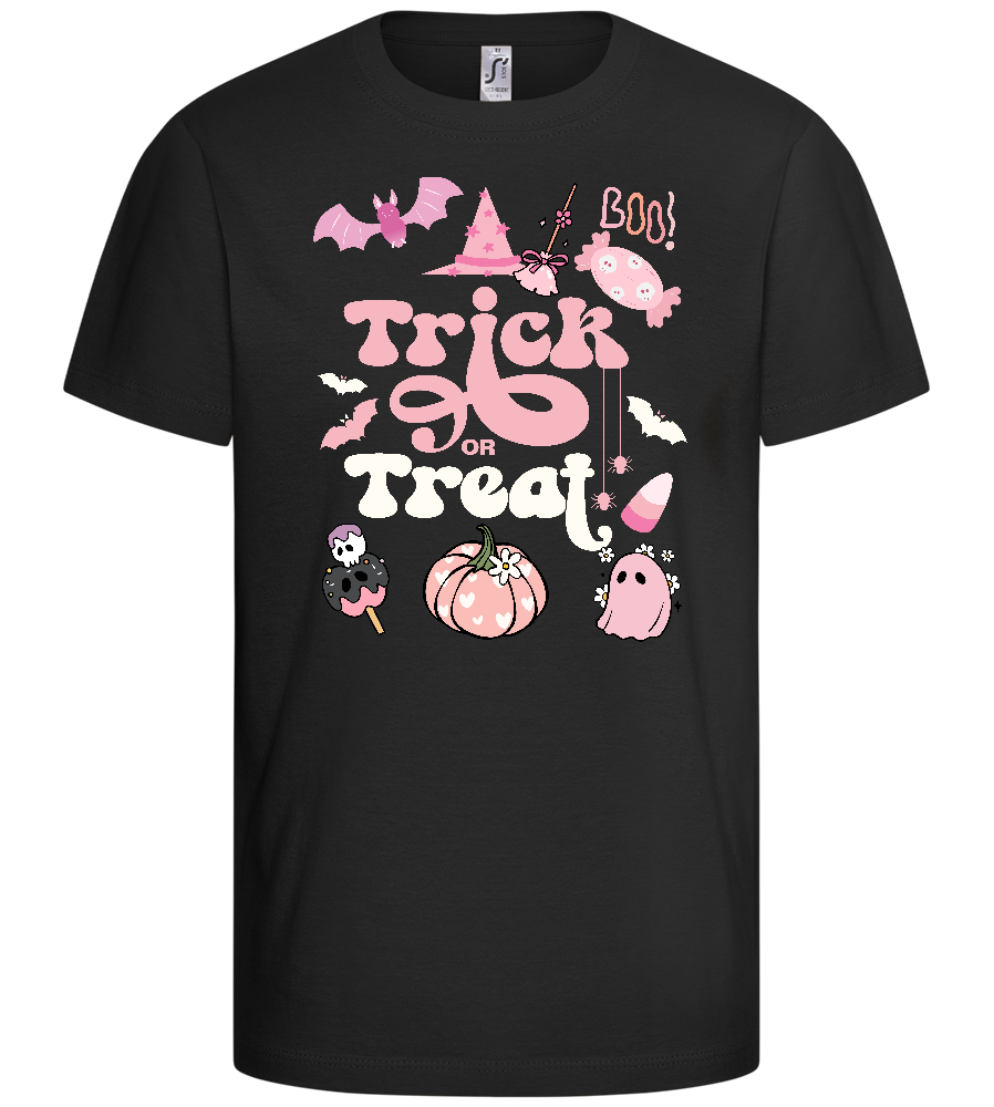 Pink Trick or Treat Design - Basic kids t-shirt_DEEP BLACK_front