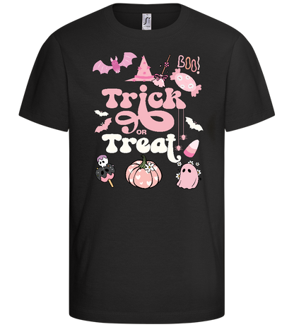 Pink Trick or Treat Design - Basic kids t-shirt_DEEP BLACK_front