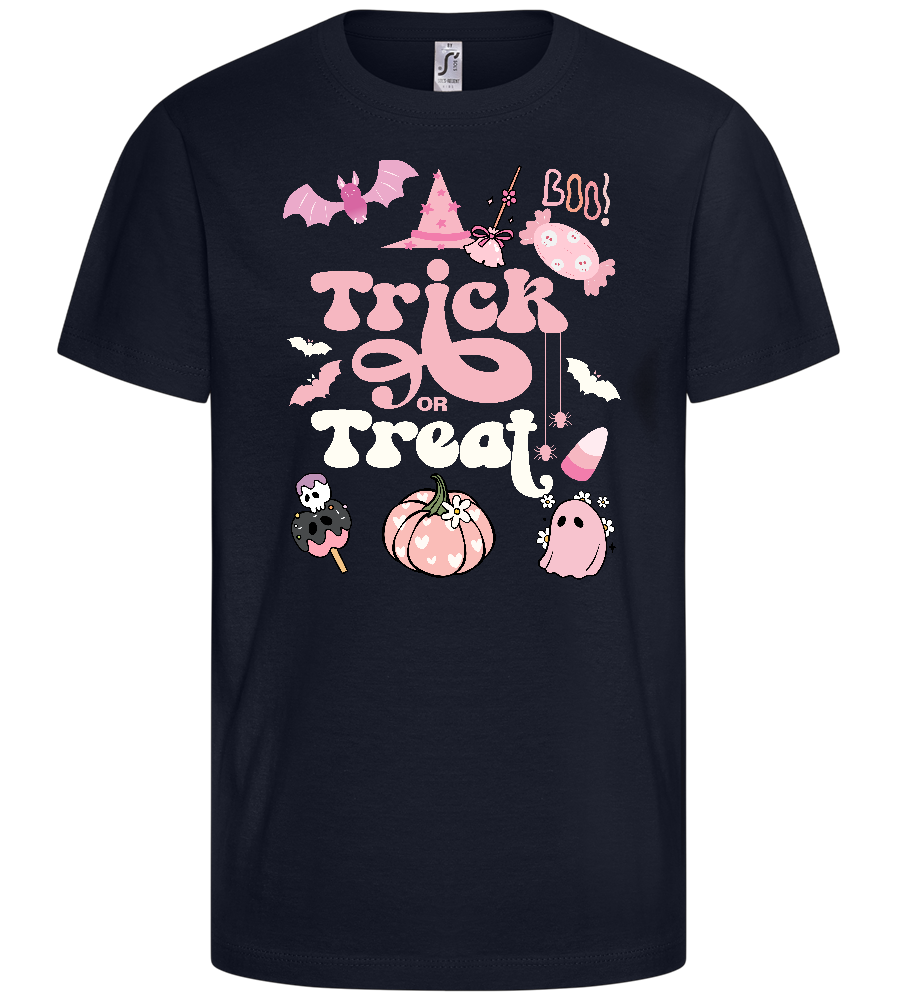 Pink Trick or Treat Design - Basic kids t-shirt_FRENCH NAVY_front