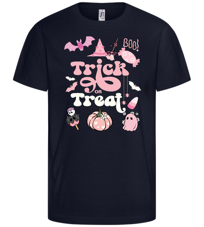 Pink Trick or Treat Design - Basic kids t-shirt_FRENCH NAVY_front