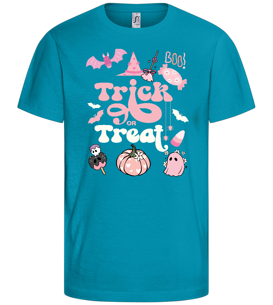 Pink Trick or Treat Design - Basic kids t-shirt_TURQUOISE_front