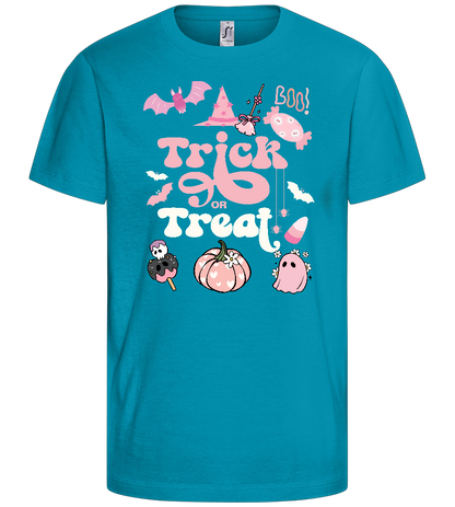 Pink Trick or Treat Design - Basic kids t-shirt_TURQUOISE_front