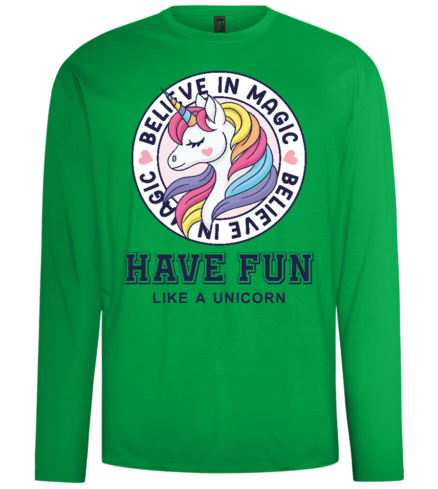 Believe in Magic Unicorn Design - Comfort men's long sleeve t-shirt_MEADOW GREEN_front