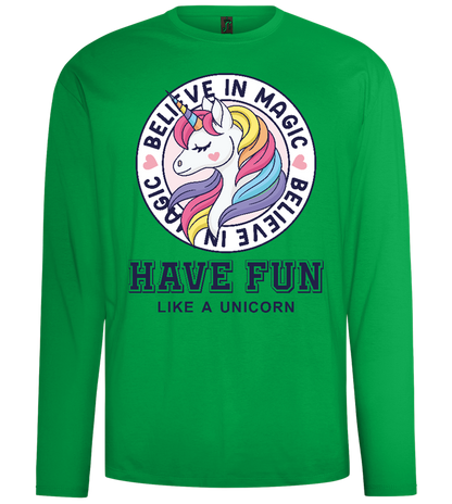 Believe in Magic Unicorn Design - Comfort men's long sleeve t-shirt_MEADOW GREEN_front