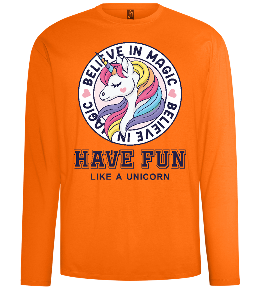 Believe in Magic Unicorn Design - Comfort men's long sleeve t-shirt_ORANGE_front