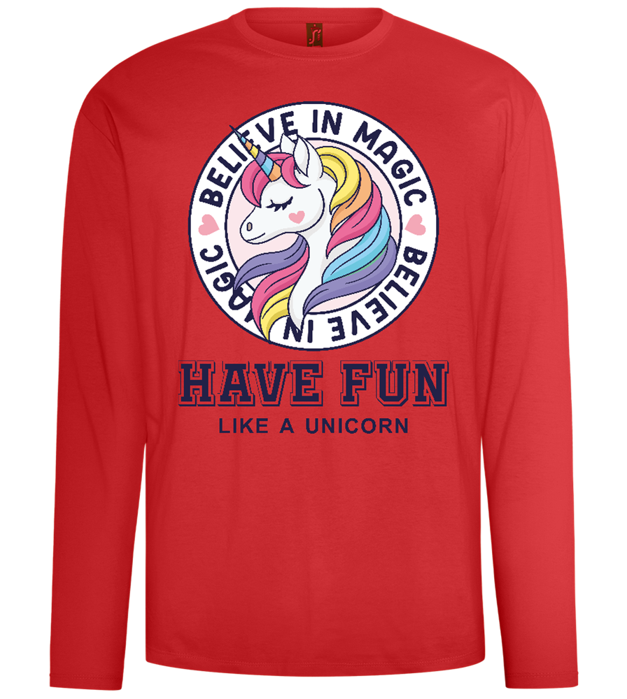 Believe in Magic Unicorn Design - Comfort men's long sleeve t-shirt_RED_front