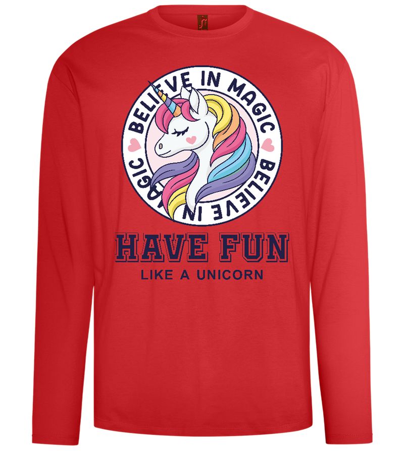 Believe in Magic Unicorn Design - Comfort men's long sleeve t-shirt_RED_front