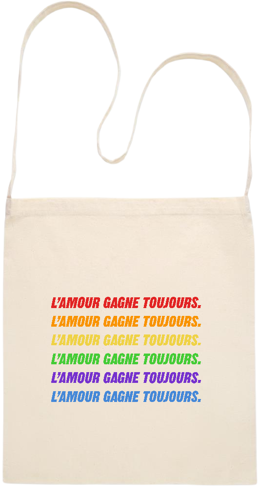 L'amour Gagne Toujours Design - Essential cross shoulder cotton tote bag_BEIGE_front