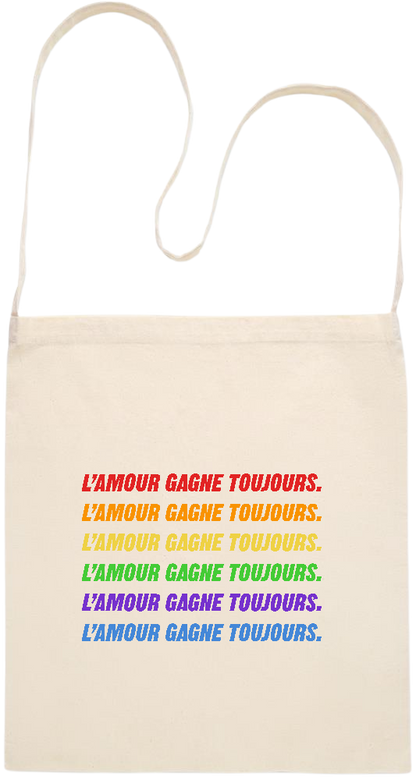 L'amour Gagne Toujours Design - Essential cross shoulder cotton tote bag_BEIGE_front