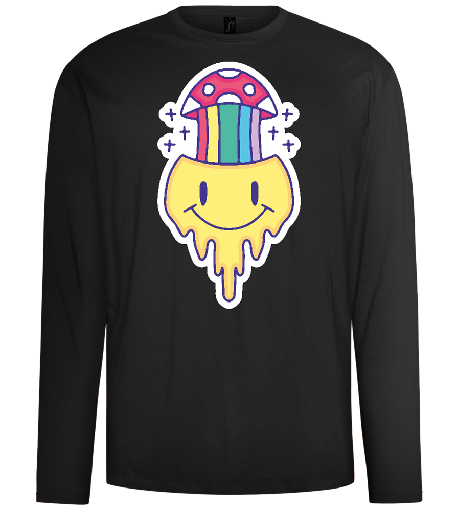 Rainbow Mushroom Smiley Design - Comfort men's long sleeve t-shirt_DEEP BLACK_front