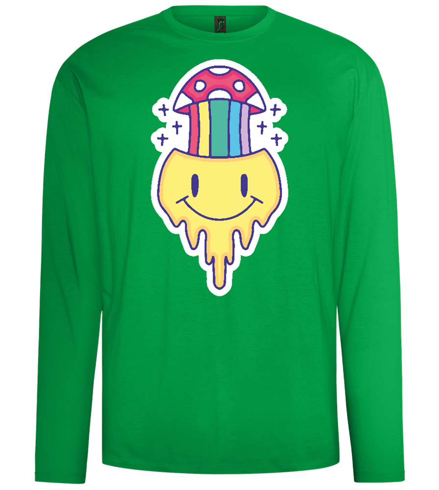 Rainbow Mushroom Smiley Design - Comfort men's long sleeve t-shirt_MEADOW GREEN_front