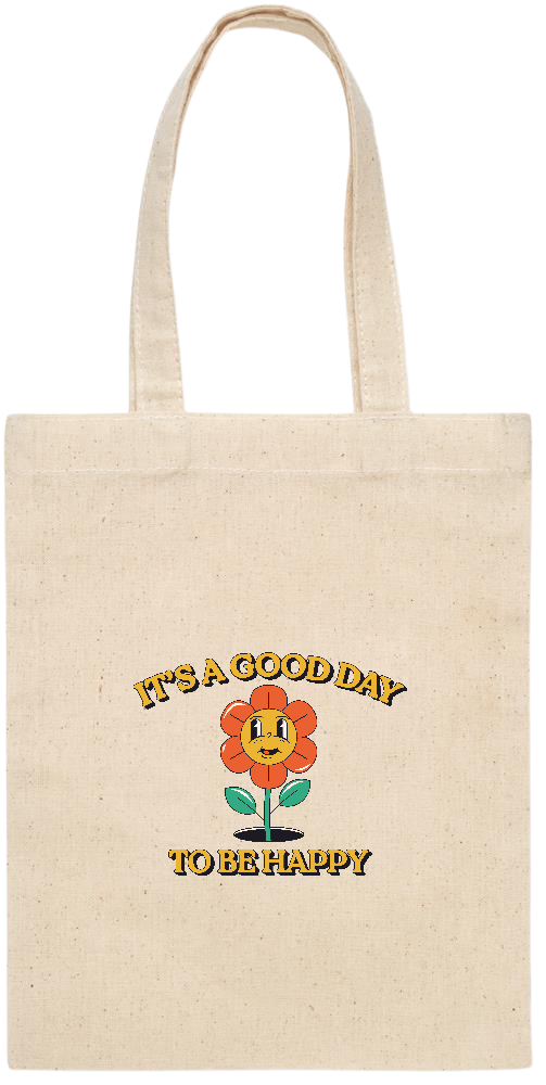 Its a Good Day to be Happy Design - Essential small colored handle gift bag_BEIGE_front