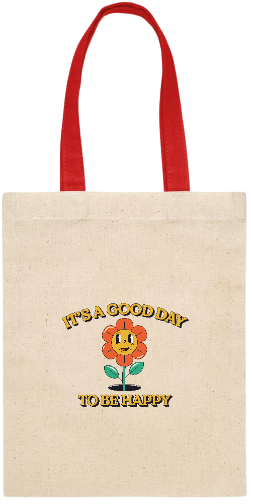 Its a Good Day to be Happy Design - Essential small colored handle gift bag_RED_front