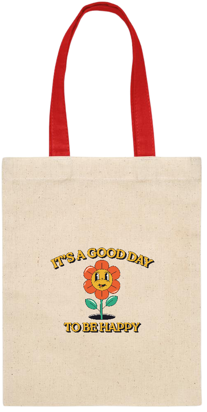 Its a Good Day to be Happy Design - Essential small colored handle gift bag_RED_front