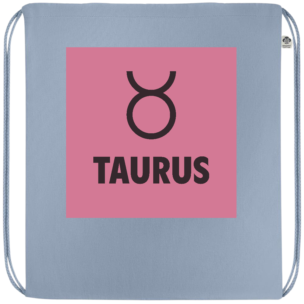 Zodiac Taurus Design - Premium colored organic cotton drawstring bag_BABY BLUE_front