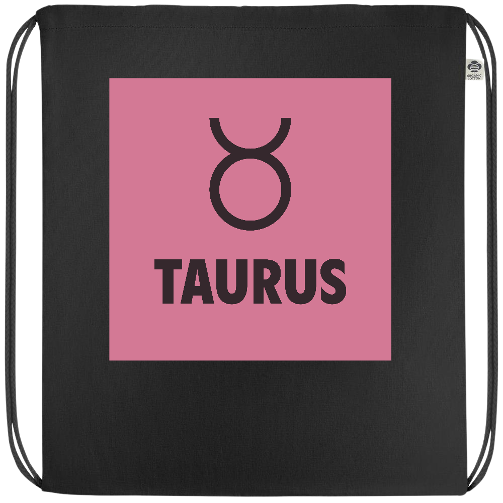 Zodiac Taurus Design - Premium colored organic cotton drawstring bag_BLACK_front