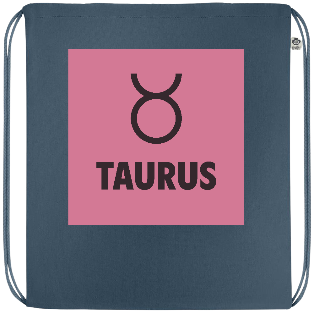 Zodiac Taurus Design - Premium colored organic cotton drawstring bag_BLUE_front