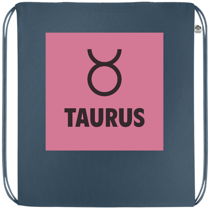 Zodiac Taurus Design - Premium colored organic cotton drawstring bag_BLUE_front