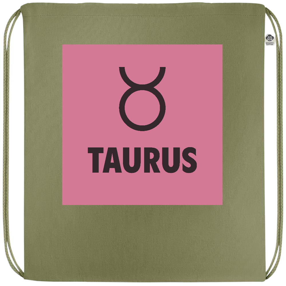 Zodiac Taurus Design - Premium colored organic cotton drawstring bag_GREEN_front