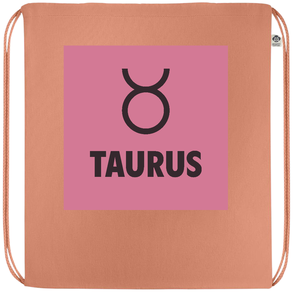 Zodiac Taurus Design - Premium colored organic cotton drawstring bag_ORANGE_front