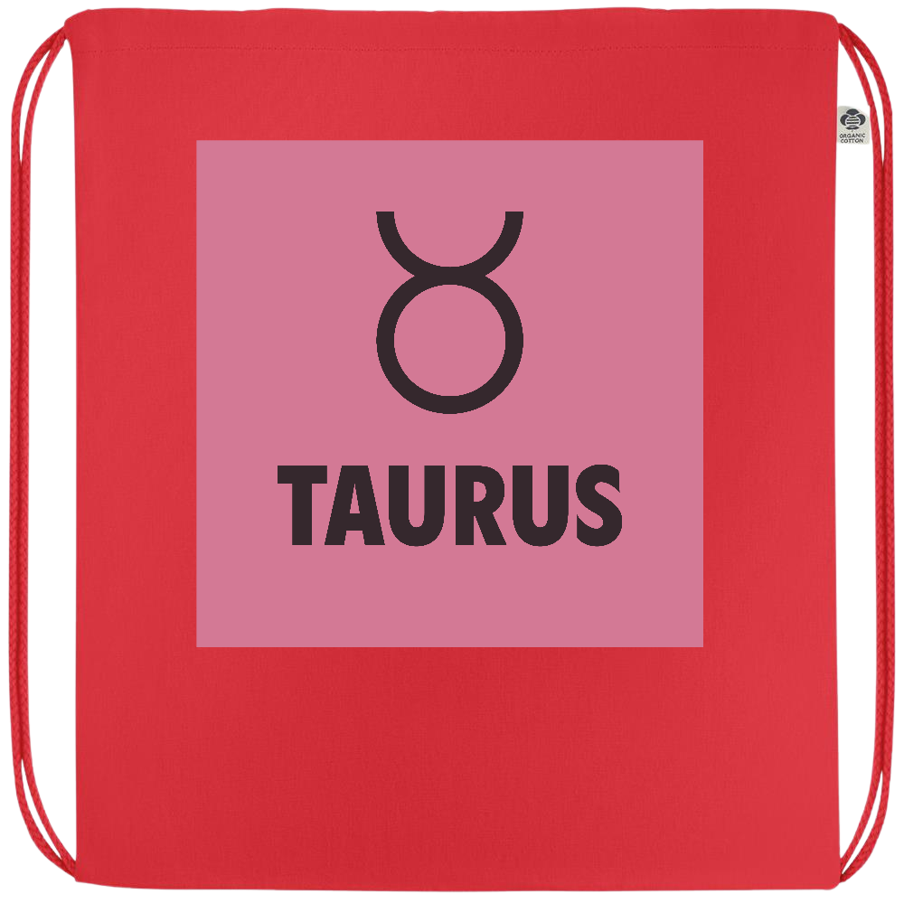 Zodiac Taurus Design - Premium colored organic cotton drawstring bag_RED_front