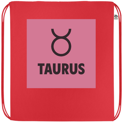 Zodiac Taurus Design - Premium colored organic cotton drawstring bag_RED_front