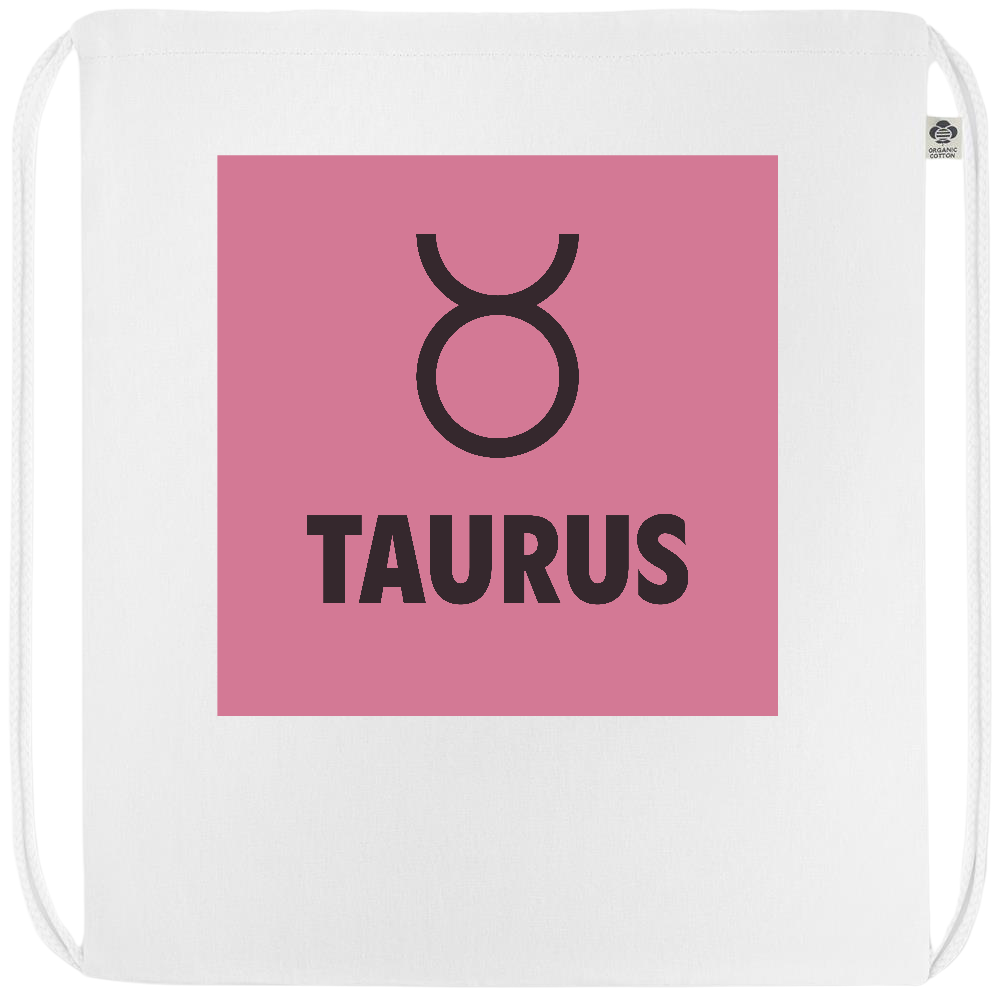 Zodiac Taurus Design - Premium colored organic cotton drawstring bag_WHITE_front