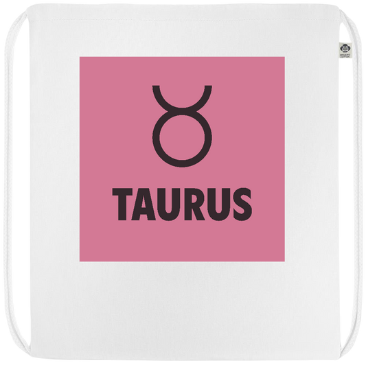 Zodiac Taurus Design - Premium colored organic cotton drawstring bag_WHITE_front