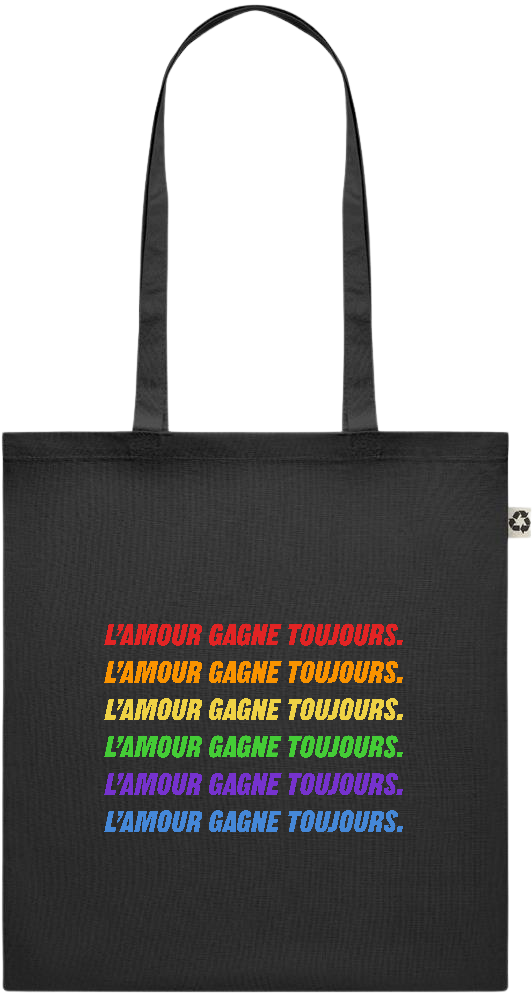 L'amour Gagne Toujours Design - Recycled cotton colored shopping bag_BLACK_front