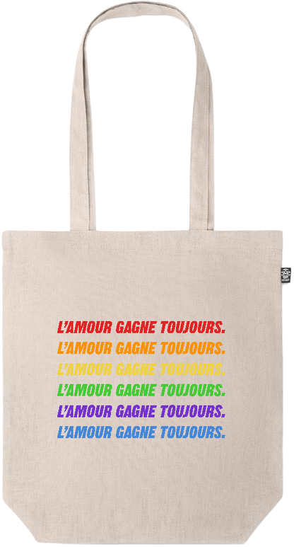 L'amour Gagne Toujours Design - Premium colored organic hemp tote bag_BEIGE_front