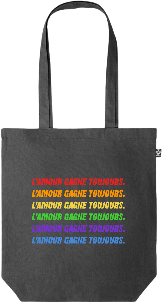 L'amour Gagne Toujours Design - Premium colored organic hemp tote bag_BLACK_front