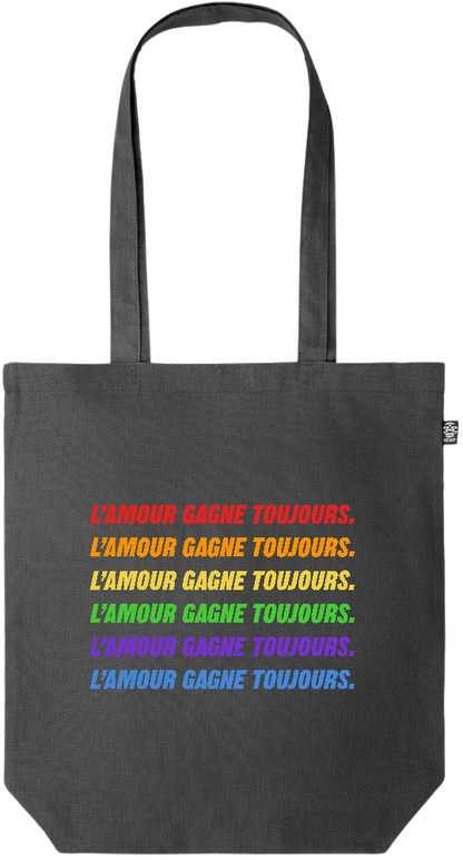 L'amour Gagne Toujours Design - Premium colored organic hemp tote bag_BLACK_front