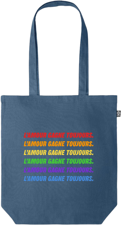 L'amour Gagne Toujours Design - Premium colored organic hemp tote bag_BLUE_front