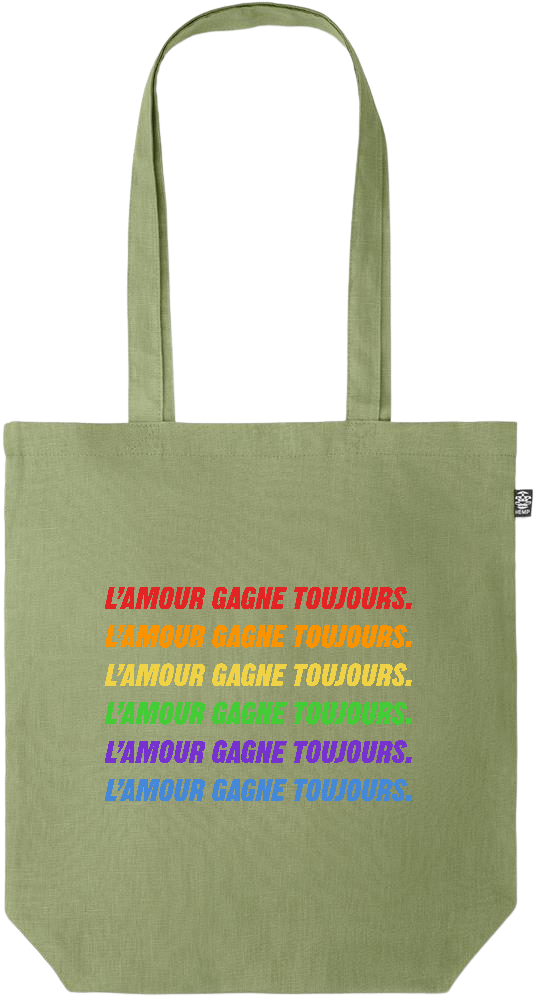 L'amour Gagne Toujours Design - Premium colored organic hemp tote bag_GREEN_front