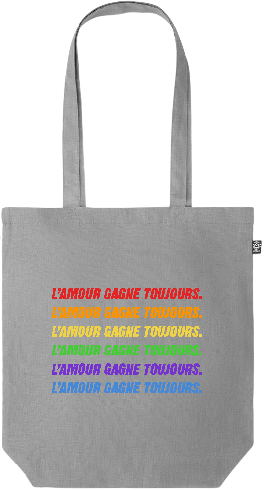 L'amour Gagne Toujours Design - Premium colored organic hemp tote bag_GREY_front