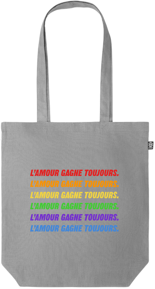 L'amour Gagne Toujours Design - Premium colored organic hemp tote bag_GREY_front