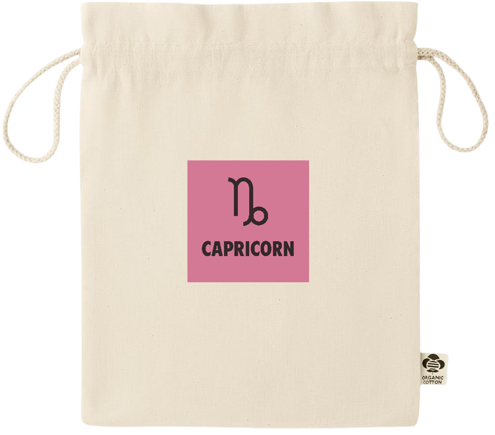 Zodiac Capricorn Design - Essential medium organic drawcord gift bag_BEIGE_front