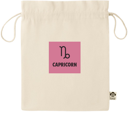 Zodiac Capricorn Design - Essential medium organic drawcord gift bag_BEIGE_front