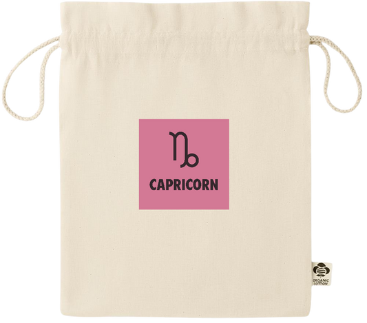 Zodiac Capricorn Design - Essential medium organic drawcord gift bag_BEIGE_front